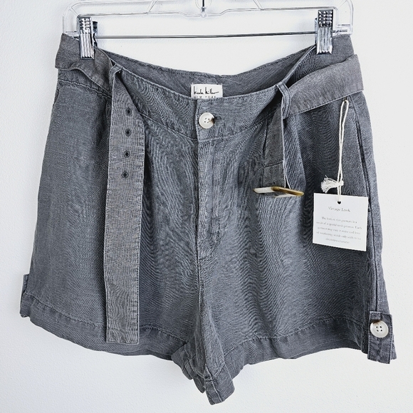 Nicole Miller Gray High Rise Linen Blend Shorts NWT, size 8 - Picture 3 of 10